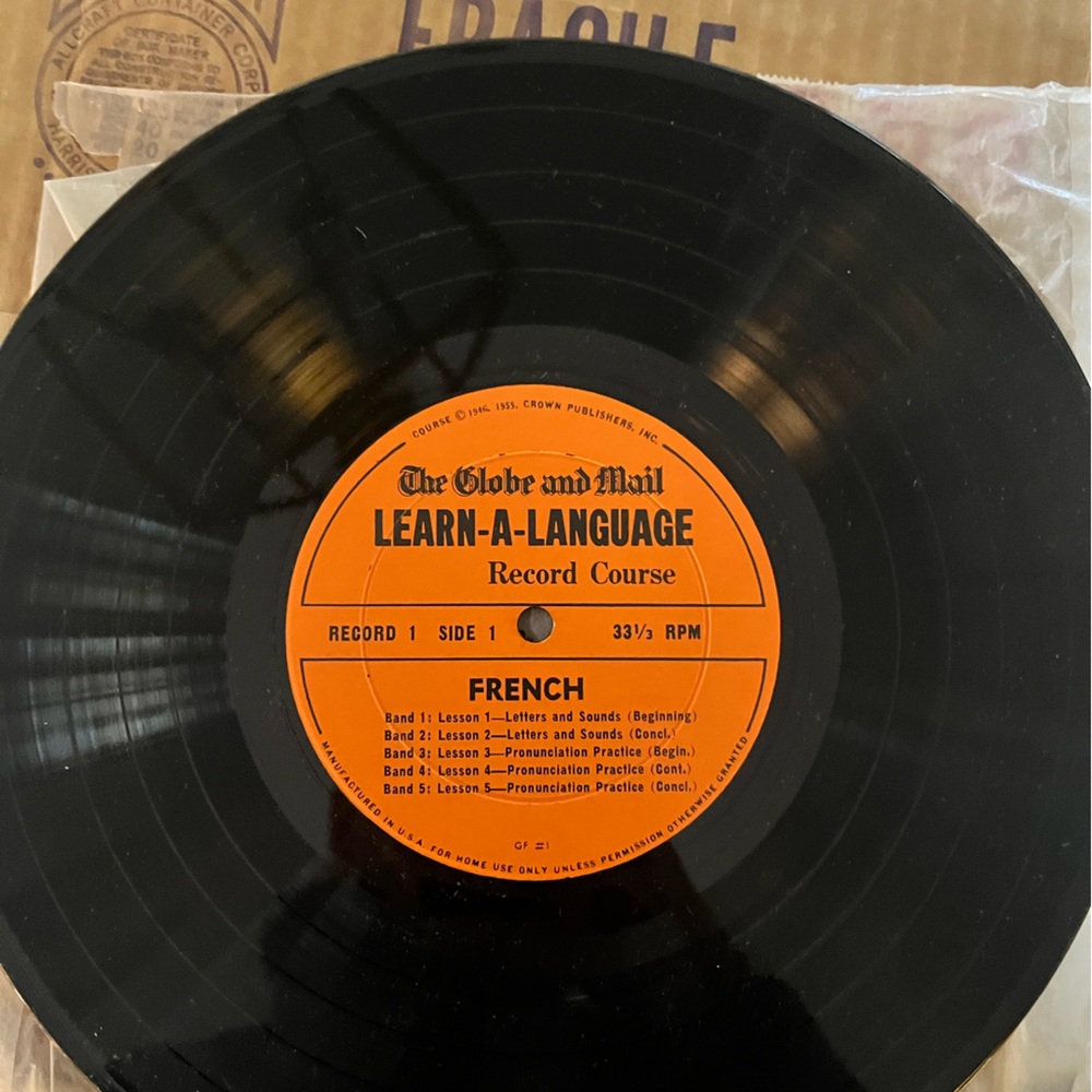 Set of Vintage Globe and Mail French Course on Vinyl